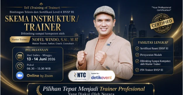 Pelatihan Training of Trainer (ToT) berbasis SKKNI Level 4 BNSP untuk instruktur profesional.