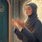 Seorang muslim sedang berdoa dengan khusyuk di hari raya