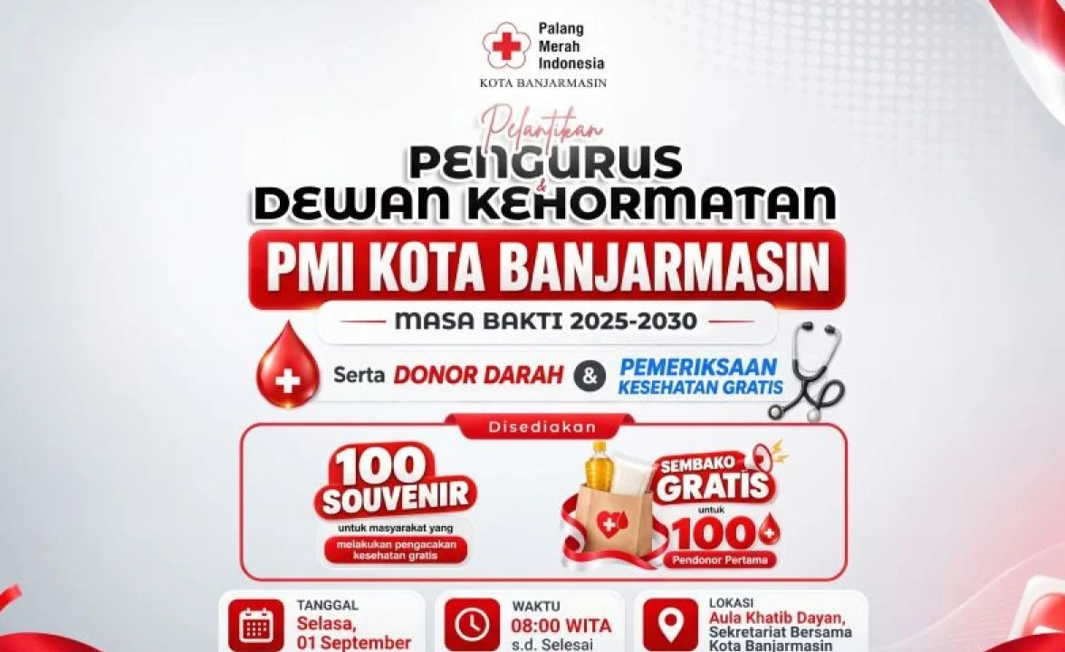 Kegiatan donor darah dan cek kesehatan gratis PMI Kota Banjarmasin yang didukung oleh Bank Kalsel