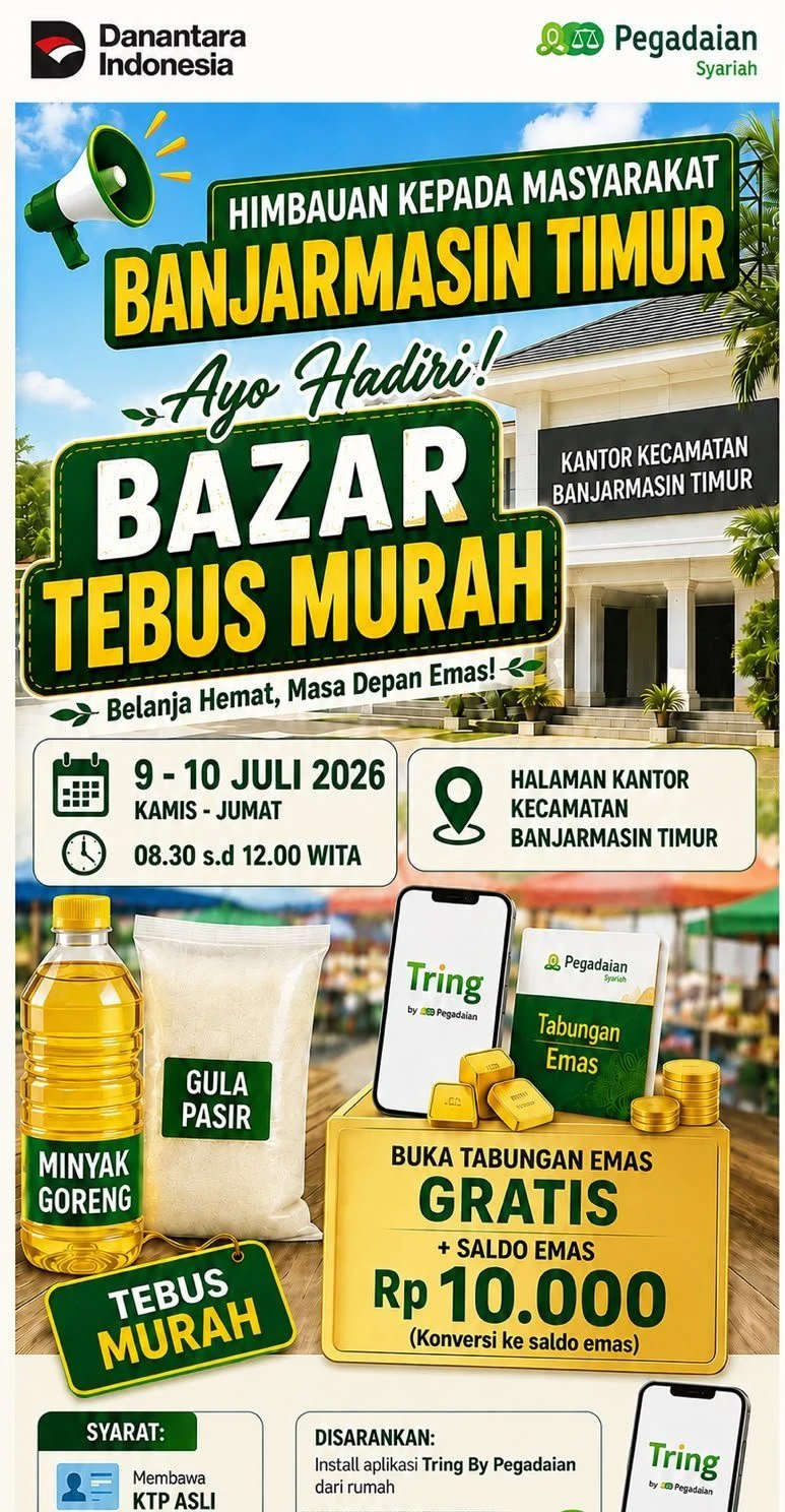 Suasana persiapan bazar tebus murah kebutuhan pokok di Banjarmasin