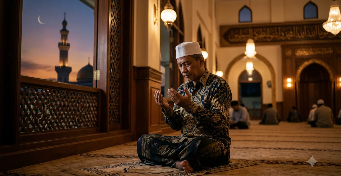 Ilustrasi seseorang sedang berdoa memohon ketenangan hati dan kejernihan pikiran