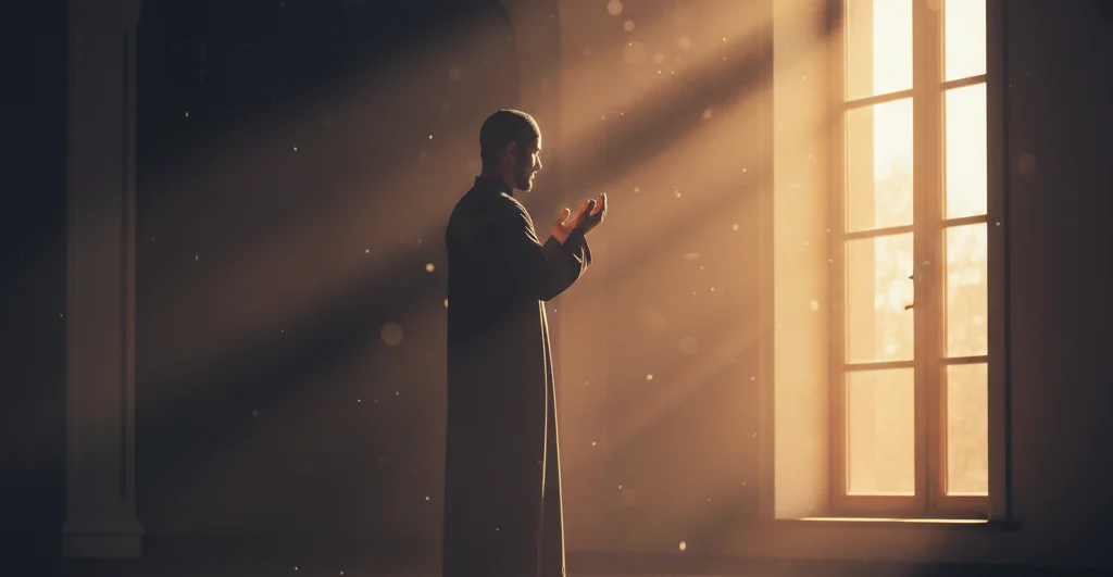 Seseorang sedang berdoa setelah sholat Subuh dengan khusyuk